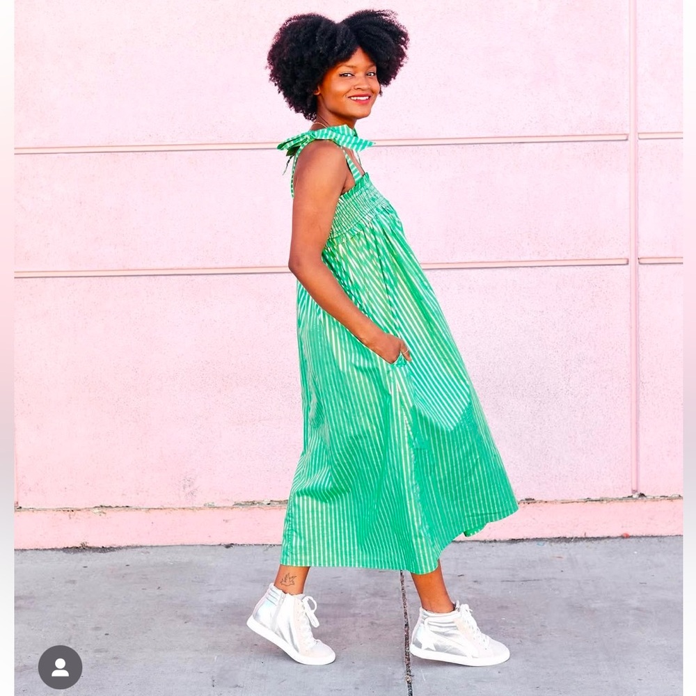 BURU Tie Midi / Dress
Green Metallic Tent Stripe Dress XS
